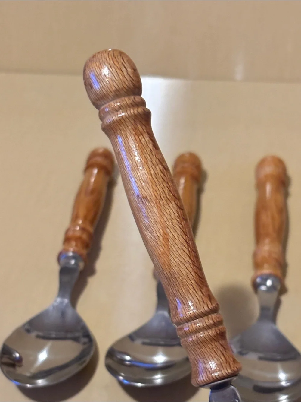 Set of 4 Country Style Wood Handle Spoons